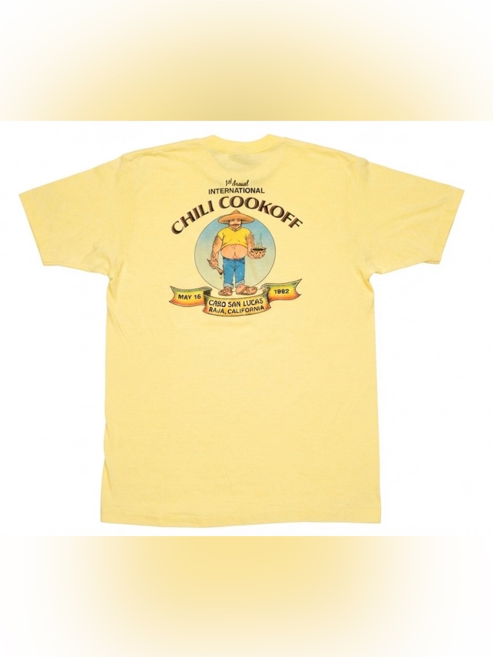 Vintage 1982 Cabo Chili Cookoff T-Shirt Mens Yellow Graphic Tee Single Stitch